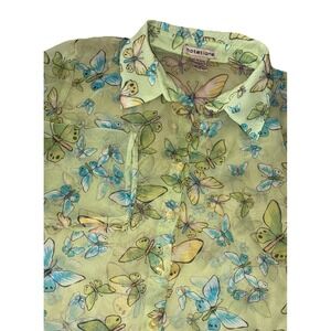 Notations Blouse Women's L Green 3/4 Sleeve Sheer Butterfly Fairy Whimsigoth Y2K